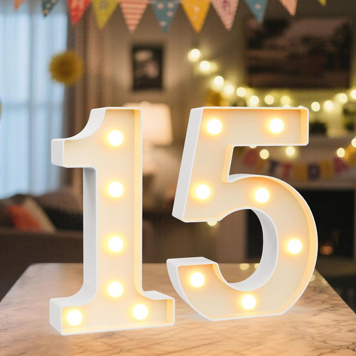 LED Marquee Light Up Numbers Sign - Lighted Birthday Numbers Sign for 15th Birthday Party Decoration, Bar Wall, Home, Table Room, Wedding and Christmas Decorations, Number 15