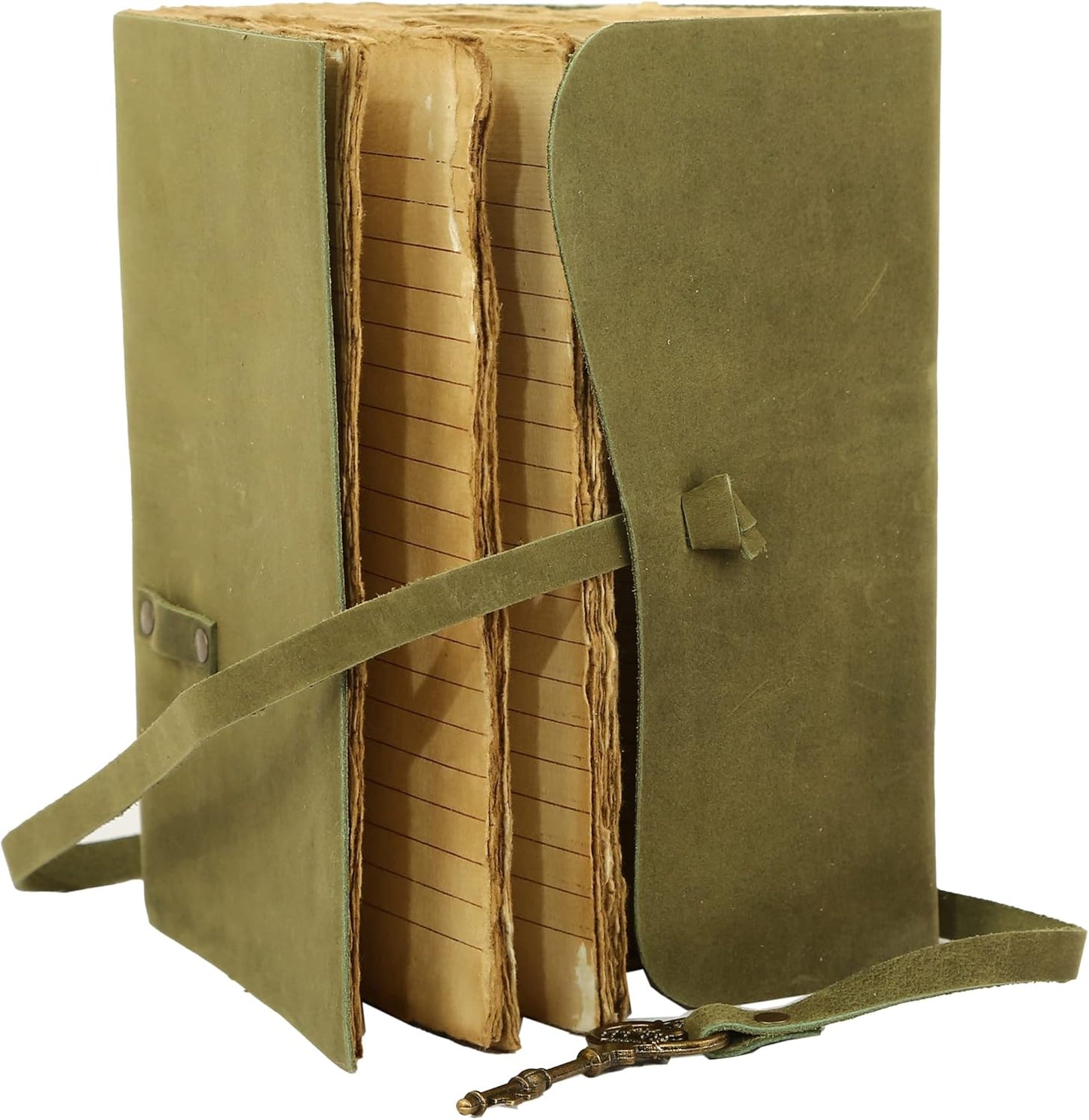 Leather Journal with Lined and Unlined Deckle Edge Paper 8x6 inch and Vintage Key | Handmade Writing Notebook Diary | Bound Daily Notepad for Men & Women Medium, Sketch/Writing pad for Artists