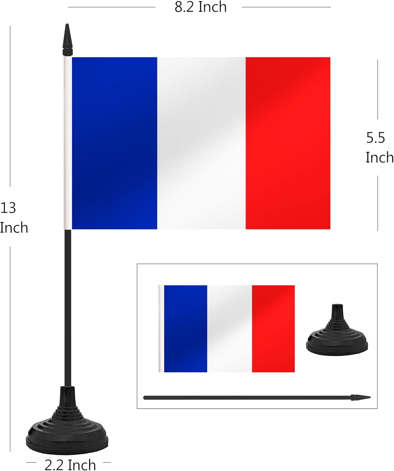 12 Pack France Desk Flag Set, French Table Office Flag, Small Miniature Desktop Flag With Black Pole and Black Base, Classroom, Offices Meeting Desk Decoration (France)