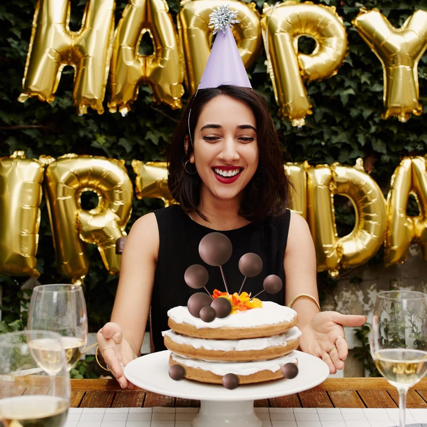 ASTARON 20 Pcs Ball Cake Topper Decorations Mini Balloons Cake Topper Sticks Brown Balls Cake Picks Cake Topper Balls Cake Decorations for Wedding Birthday Cake Decorations