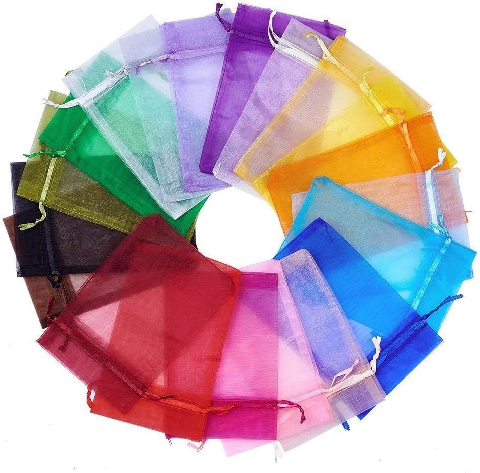 Wudygirl 100 PCS Drawstring Organza Bags 5X7 inches Jewelry Pouches Wedding Baby Shower Party Candy Favor Bags (100 pcs Mix, 5X7)