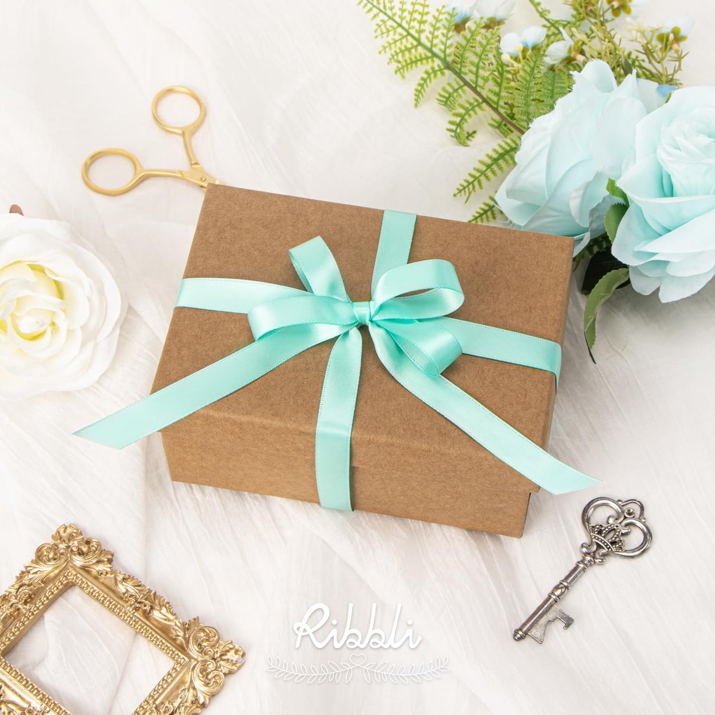 Ribbli Aqua Blue Double Faced Satin Ribbon,1/2” x Continuous 25 Yards,Use for Bows Bouquet,Gift Wrapping,Wedding Decorating