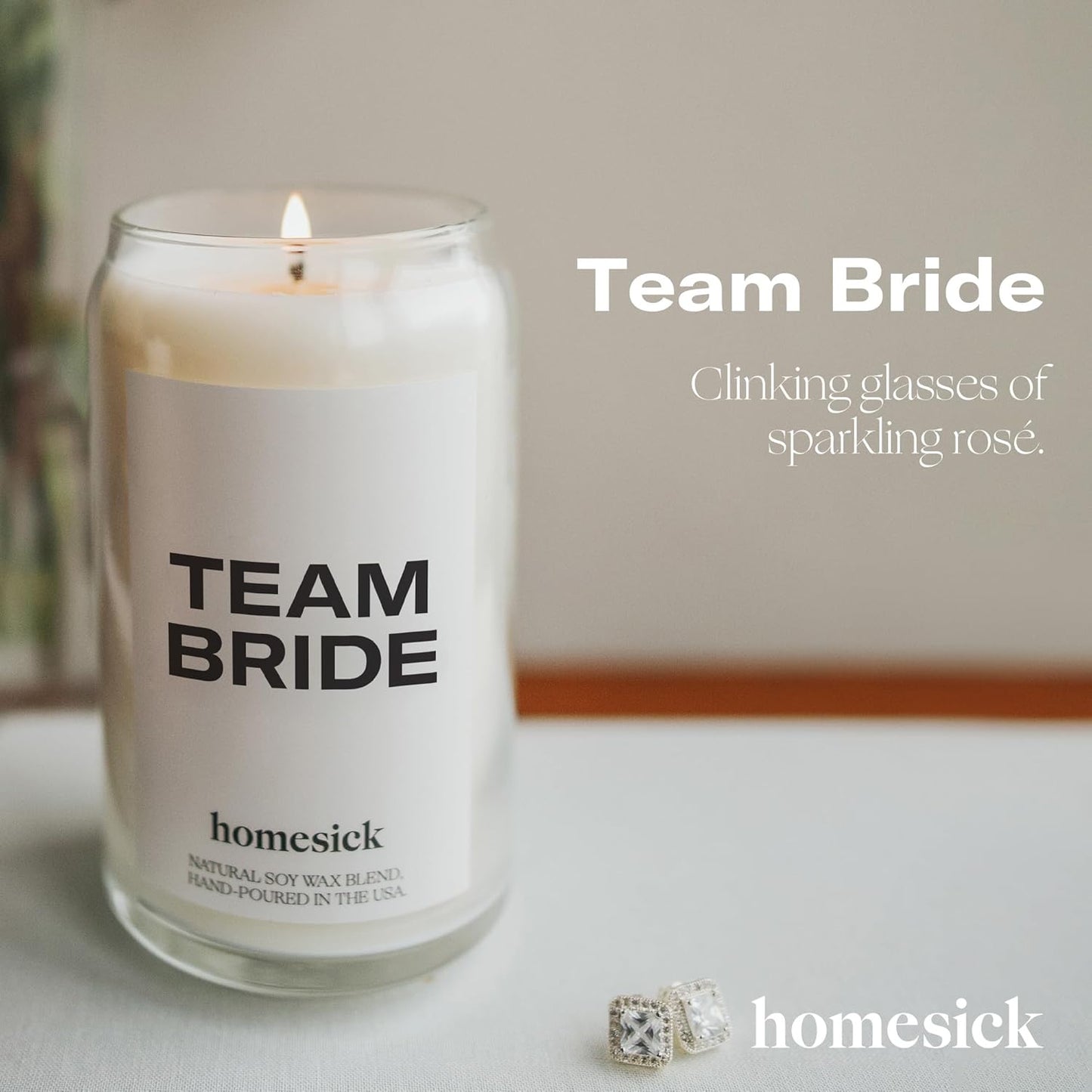 Homesick Scented Candles for Home (Team Bride) - 13.75 oz Long-Lasting Natural Soy Wax Blend Jar Candle Gifts for Women & Men, 60-80 Hours Burn Time - Notes of Linen, Beach Plum & Lily of The Valley