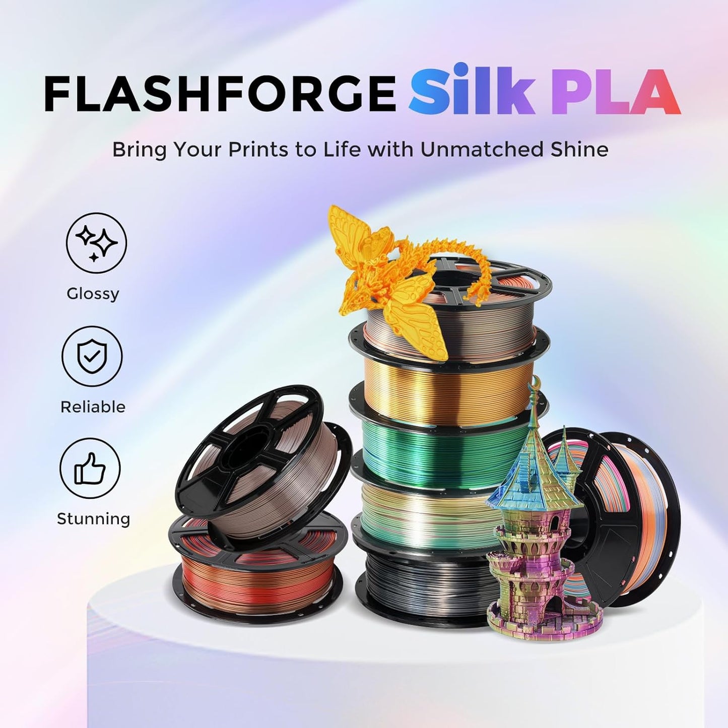 Flashforge 3D Printer Filament Silk PLA 1.75mm 1kg Spool-Dimensional Accuracy +/- 0.02mm (Coffee)