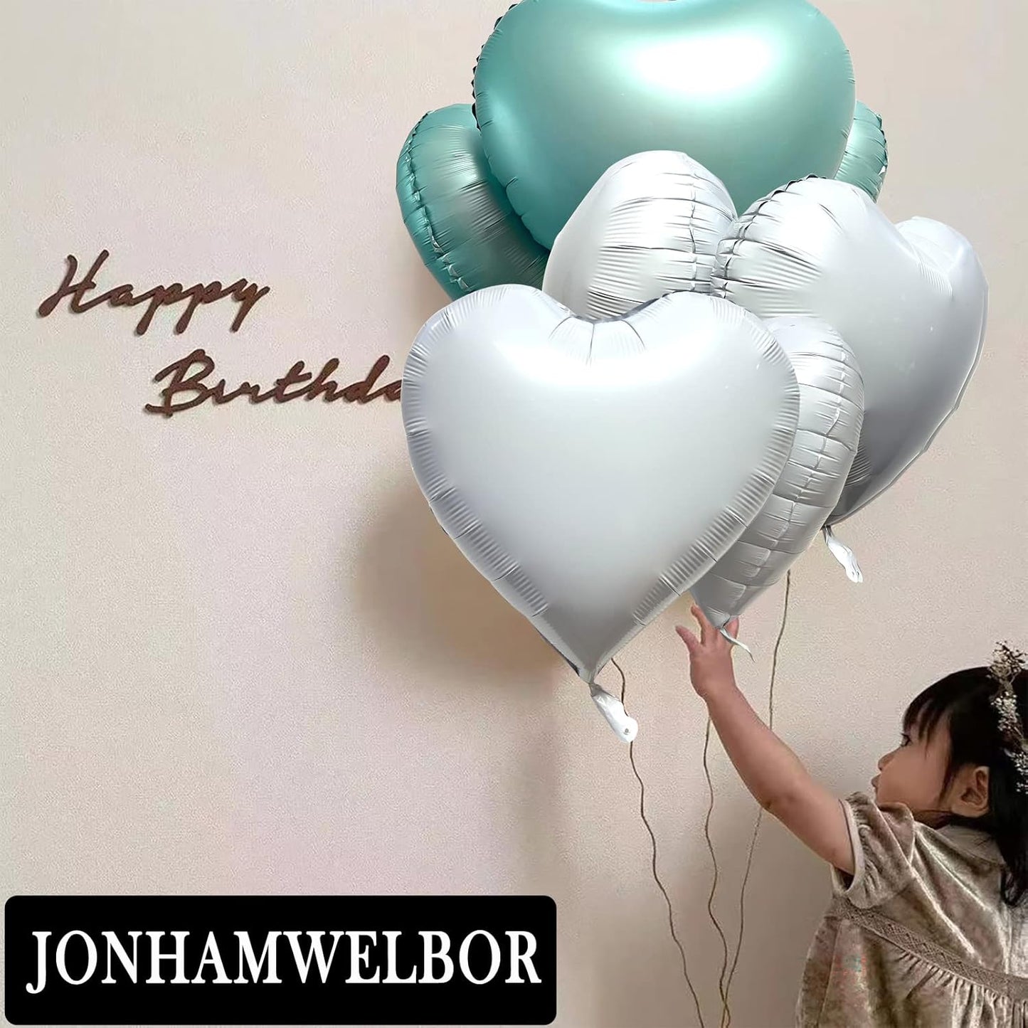 Jonhamwelbor 20Pcs 18 inch White Foil Mylar Heart Shape Balloons Decorations Valentines Birthday Wedding Baby Shower Party