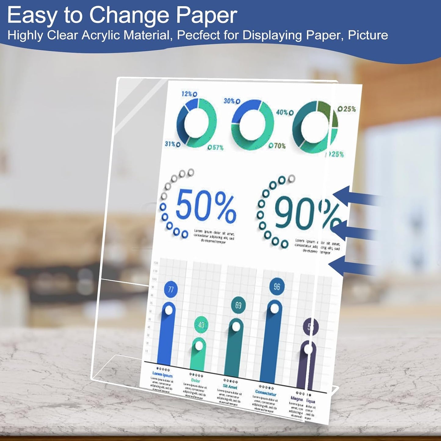 Slanted Back Acrylic Sign Stands 8 x 10, Clear Tabletop Display, Plastic Paper Sign Holder for Office, Home, Restaurant (6 Pack)