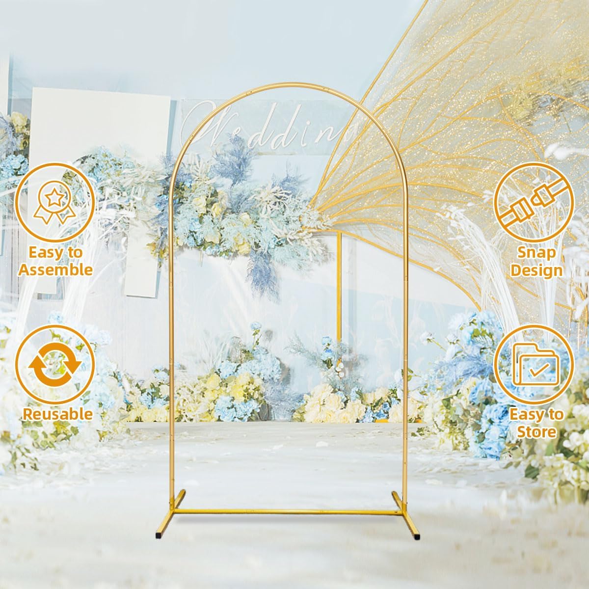 Wedding Arch Backdrop Stand Chiara Backdrop Stand 7.2 x 4 FT Wedding Arches for Ceremony Golden Arch Wall Bridal Archway Metal Party Decoration