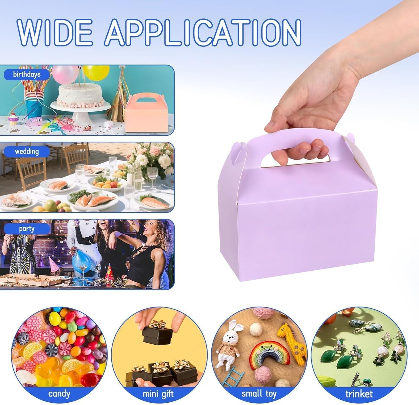 Rcybeo 30 PCS Gable Treat Boxes for Party, 10 Colors Candy Boxes Party Favor for Kids Birthday, Snack Goodie Candy Treat Boxes for Wedding Party Favors, Baby Shower, 6.3 x 3.5 x 3.5 In