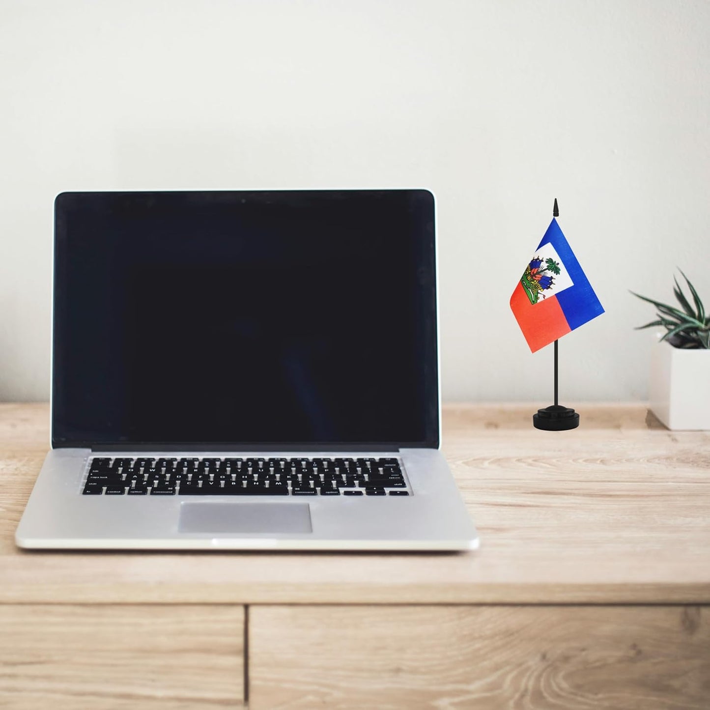 12 Pack Haiti Desk Flags, Haitian Desktop Flag, Small Miniature Office Flags with 12" Black Pole and Black Base, Offices, Classroom, Home, Festival Decoration (Haiti)