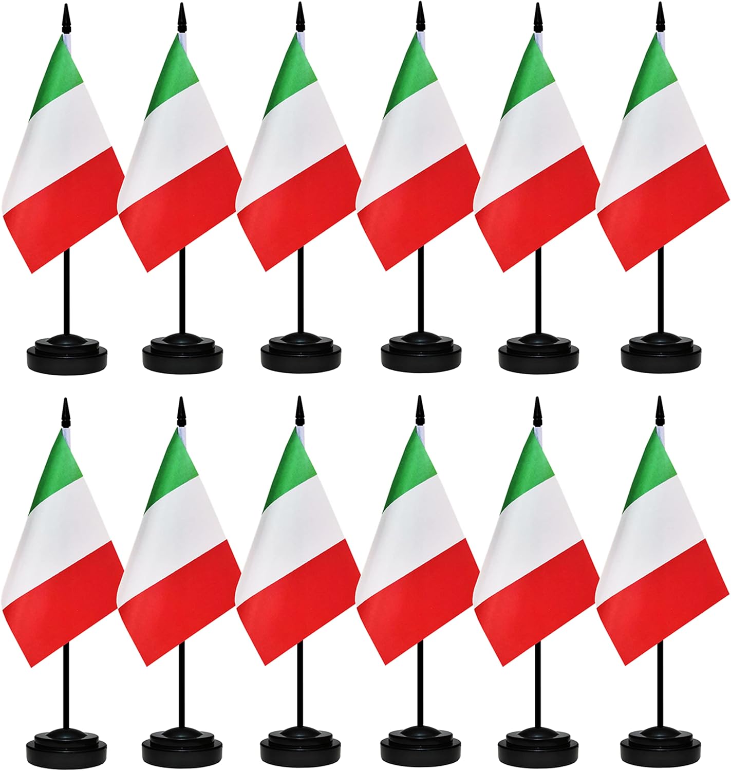 12 Pack Italy Desk Flags Set, Italian Small Mini Table Office Flags With 12" Solid Black Pole, Black Base and Spear Top, Miniature Desktop Flag, Home Decoration, Office Decoration, Festival