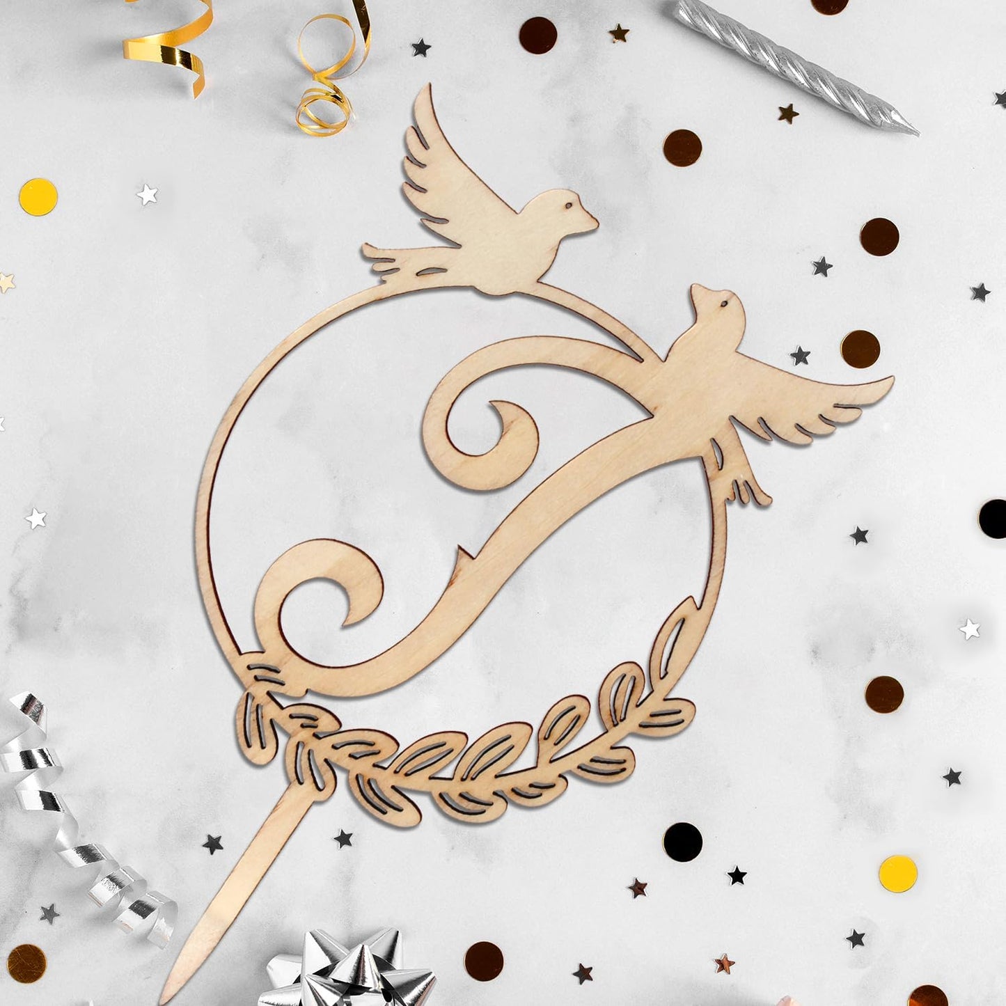 LINGTEER Personalized Inital Letter J Wooden Cake Topper Perfect for Birthday Rustic Wedding Party Keepsake Decoration