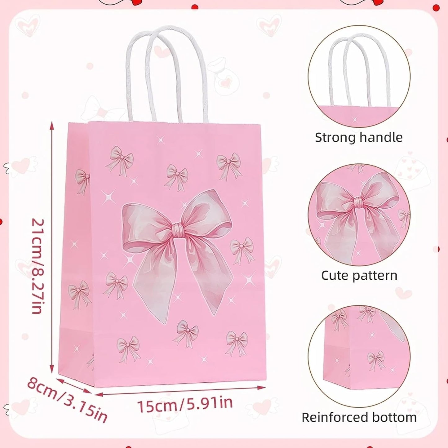 24Pcs Pink Bow Party Favor Bags,Gift Bags with Handles for Bridal Engagement Baby Shower,Barbie themed Goodie Bag Candy Bag for Birthday Bachelor Barbie Party Decoration Wedding