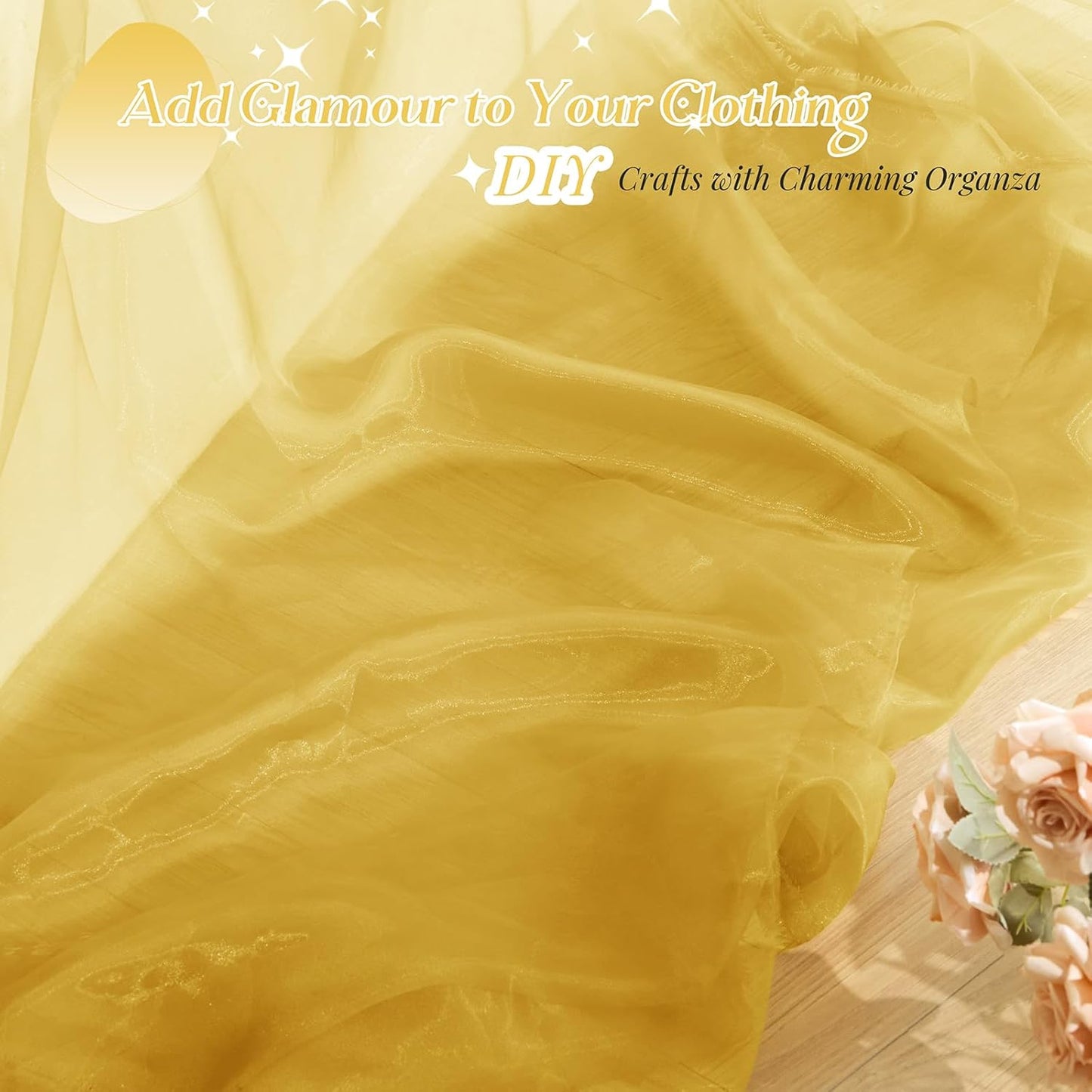 P Pothuiny Sheer Organza Fabric by The Yard, 10 Yards x 60 Inch Wide Bridal Gold Organza Tulle Fabric Roll Shiny Gauze Fashion Dress Sewing Craft for Wedding Party Decorations Backdrop