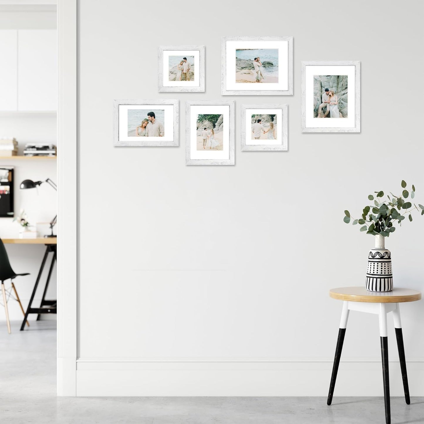 11x14 Picture Frame Set of 4 with Tempered Glass, Distressed White Frame Display 8x10 Picture with Mat or 11 x 14 Without Mat, Wood Rustic Photo Frames for Horizontal or Vertical Wall Mounting