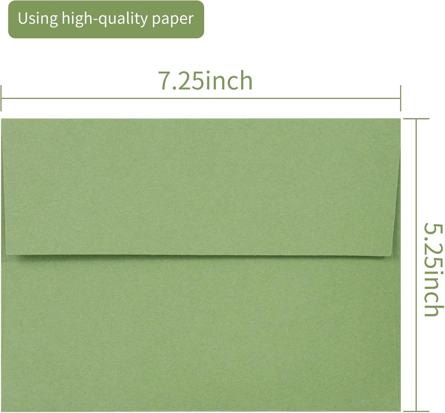 100 Pack Sage green 5x7 Envelopes for 5x7 Cards,Invitations,Wedding,Baby Shower,Graduation,Self Seal Azaza