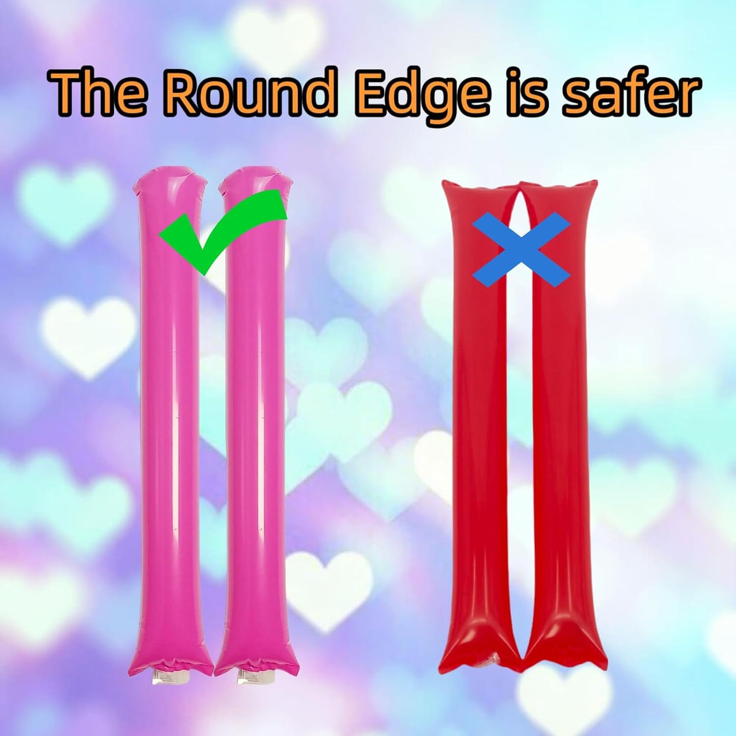 48pcs Round Head Boom Sticks Thunder Sticks Cheering Sticks Team Spirit Plastic Cheerleading Spirit Stick Clapper Inflatable Noise Maker Sports Supply (Pink)