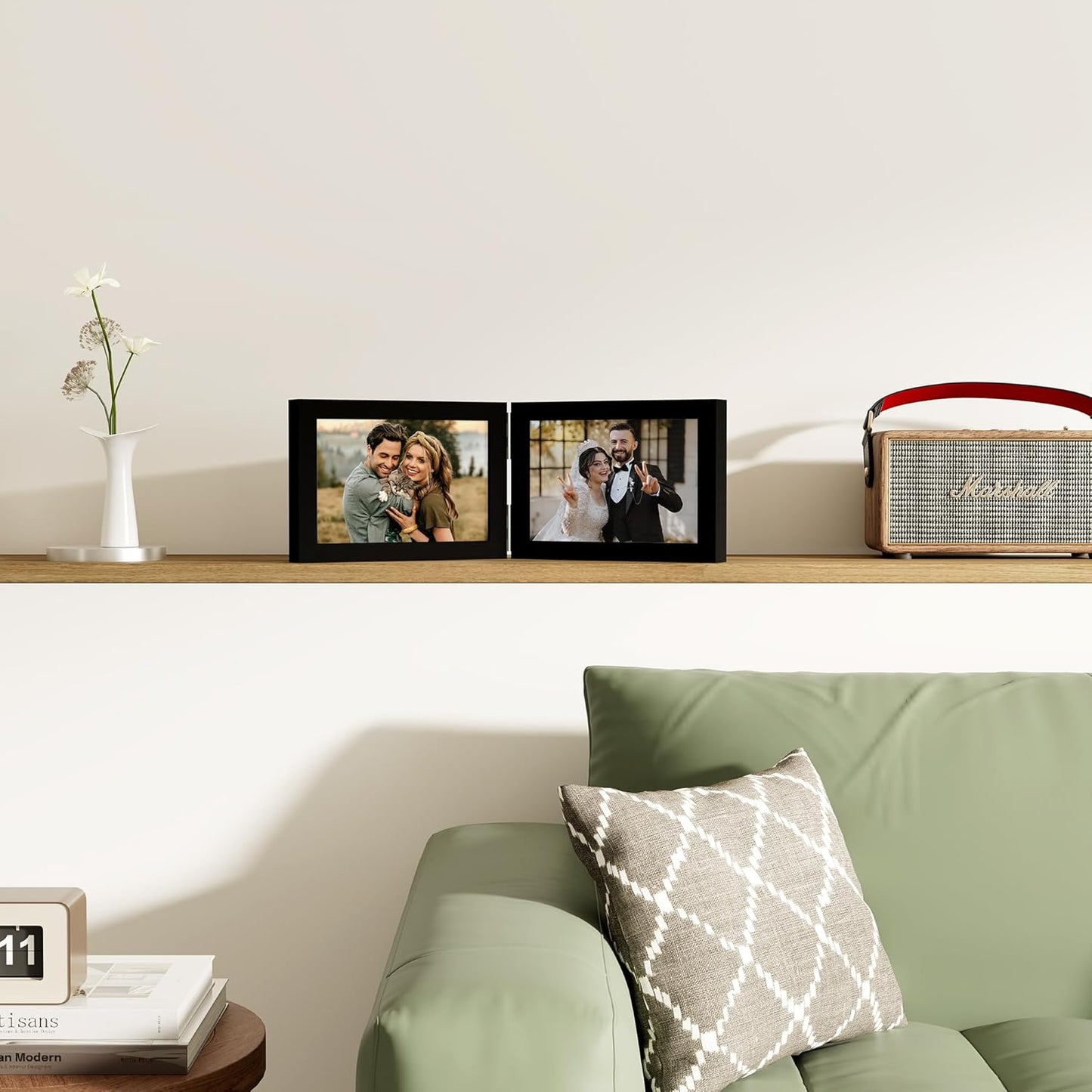 decorUhome Double 7x5 Picture Frame Vertical, Engineered Wood Bifold Photo Frame with Plexiglass for Tabletop Display, 7x5, Black