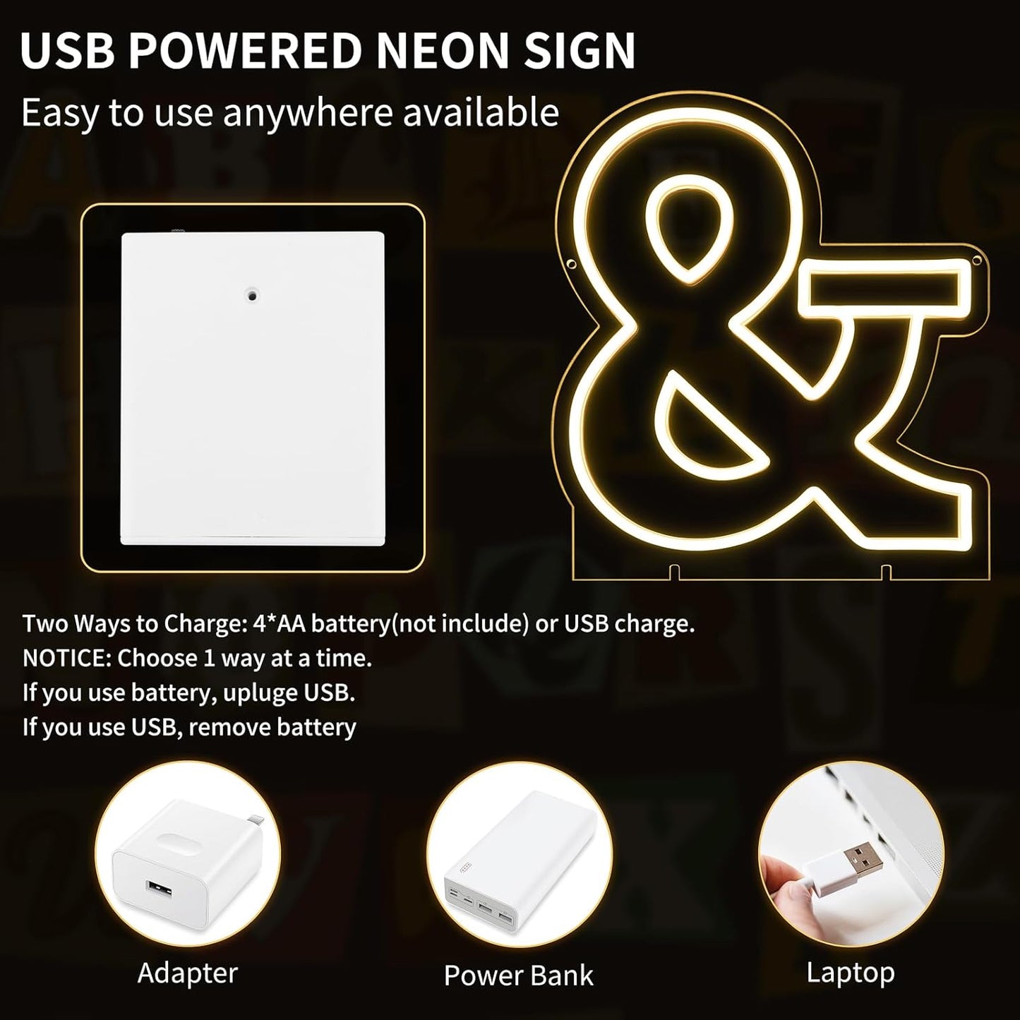 Light Up Letters &, Led Marquee Letter Lights Neon Sign, 13.9" Height Decorative Lighted Alphabet Number, Battery/USB Powered Led Letters Lights for Wedding, Birthday, Party, Christmas or Home Decor