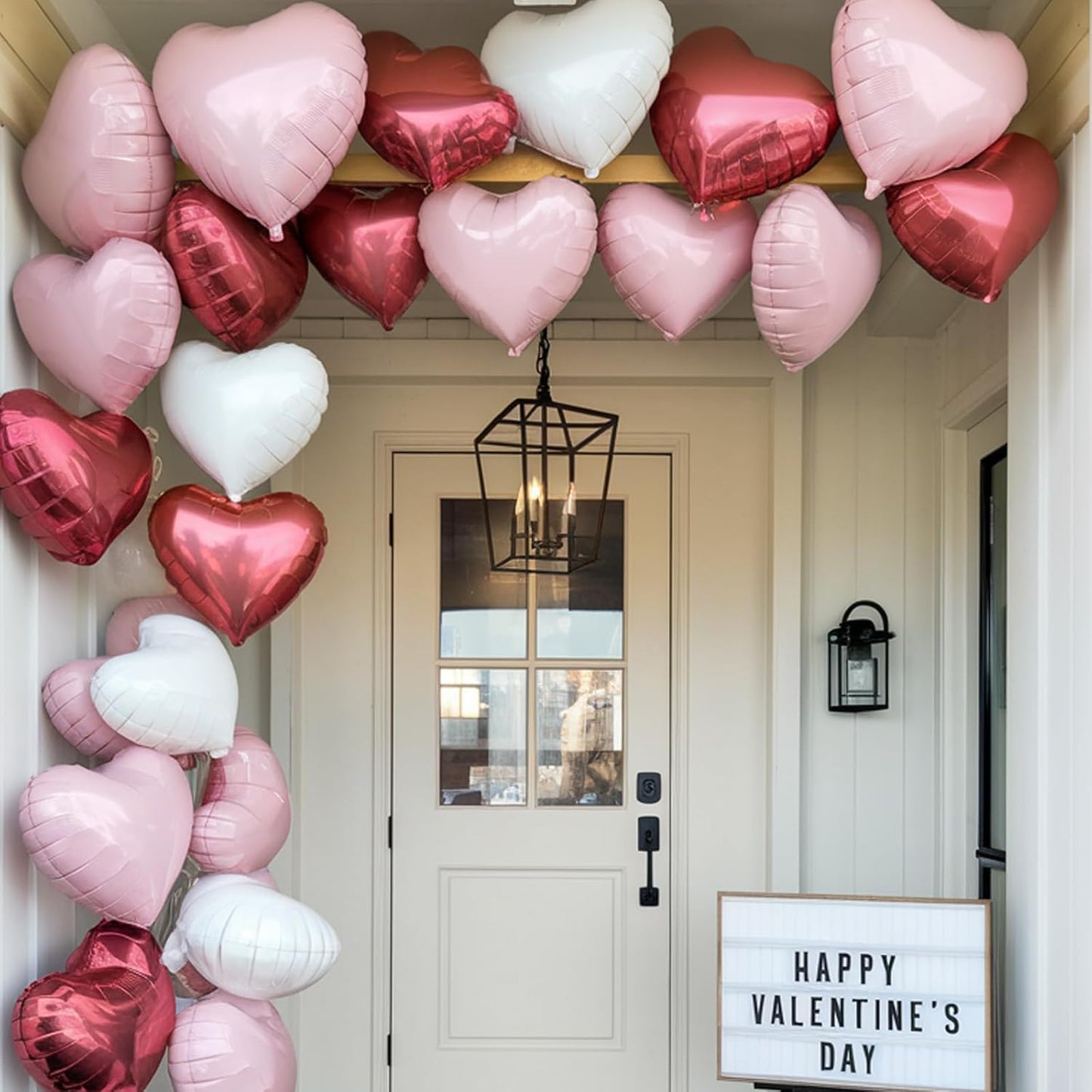 Pink White Heart Balloons, 18 Inch Pink and Cream White Heart Shape Balloons, 12PCS White Sand Helium Foil Balloon for Birthday Baby Shower Bridal Engagement Wedding Party Decorations