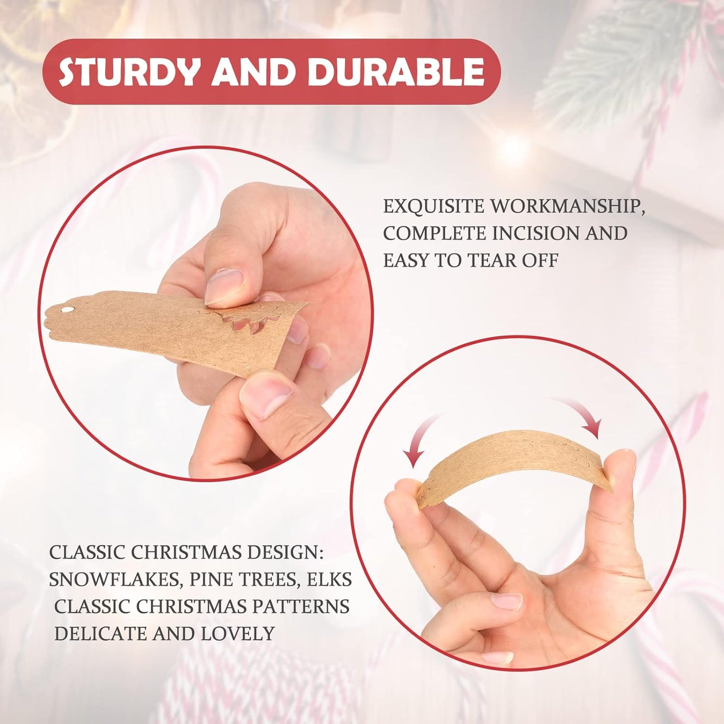 jijAcraft Christmas Gift Tags - 150Pcs Christmas Tags with String, Blank Kraft Paper Hollow Trees, Rudolph, Snowflake Shapes Holiday Labels for Xmas Party Favors, DIY Crafts, Jar