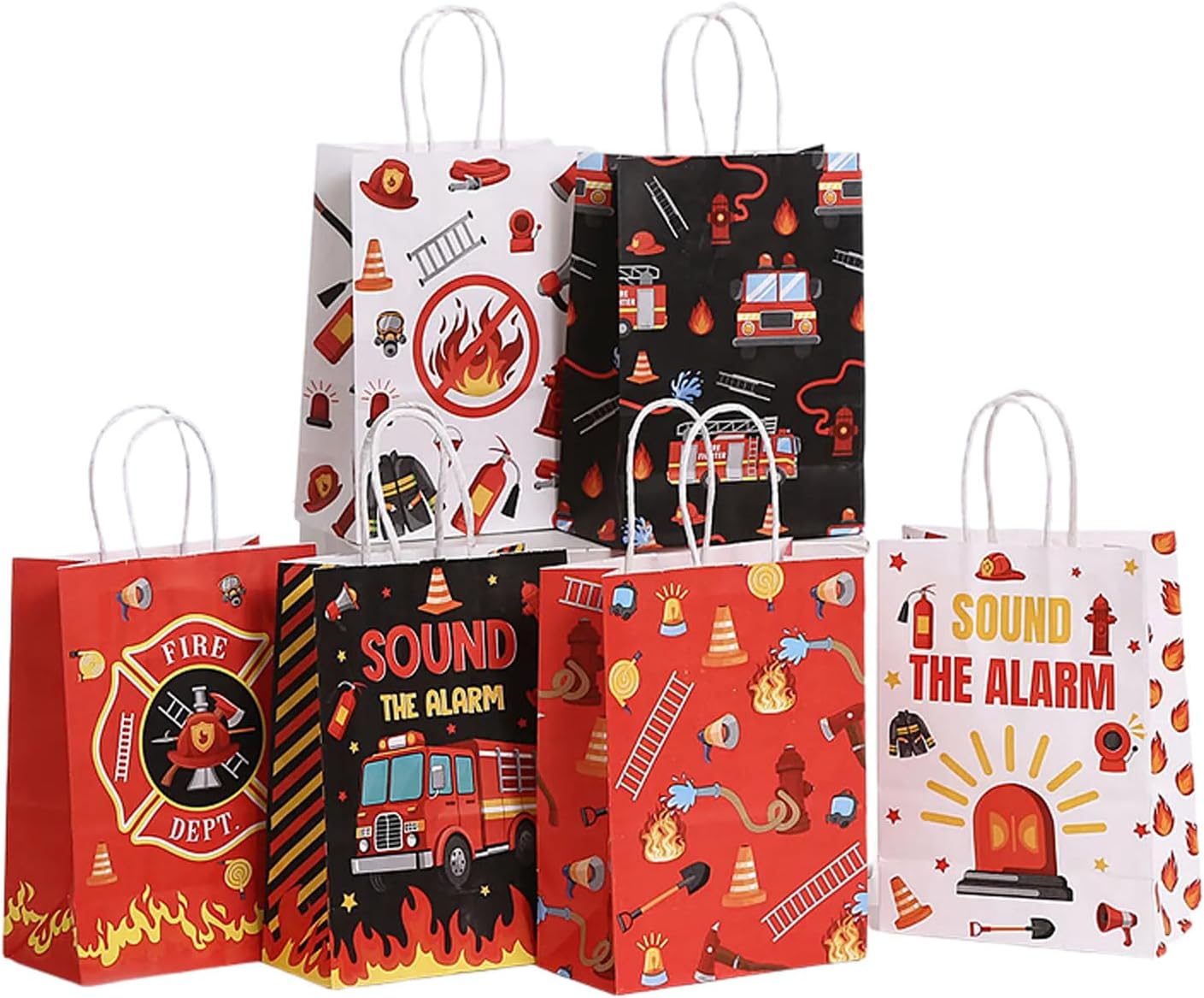piqiya Fire Truck Party Favor Bags,24pcs Firetruck Gift Treat Goodie Bag for Fire Safety Awareness Events,Firefighter Candy Treat Paper Bag, Gift Bags for Fireman Birthday Party Rescue