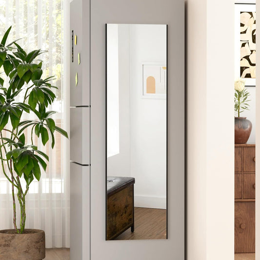 55"x16" Magnetic Mirror Lightweight Full-Length Mirror | Strong Adhesion, Easy Installation | Suitable for Refrigerators, Glass Walls, Wooden Doors, and More | 8.2kg Ultra-Strong Support | Black