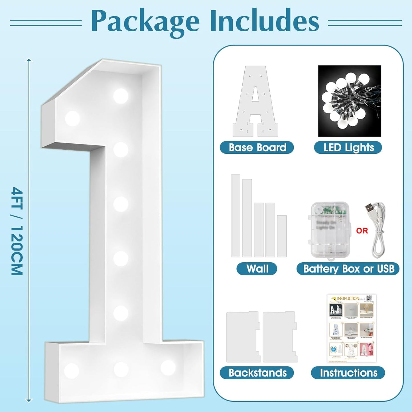 Ledido 4FT Marquee Light Up Numbers, Cool White Light Up Numbers Large Marquee Numbers for Party Decorations,6th 16th Birthday Anniversary Decor, Number 6