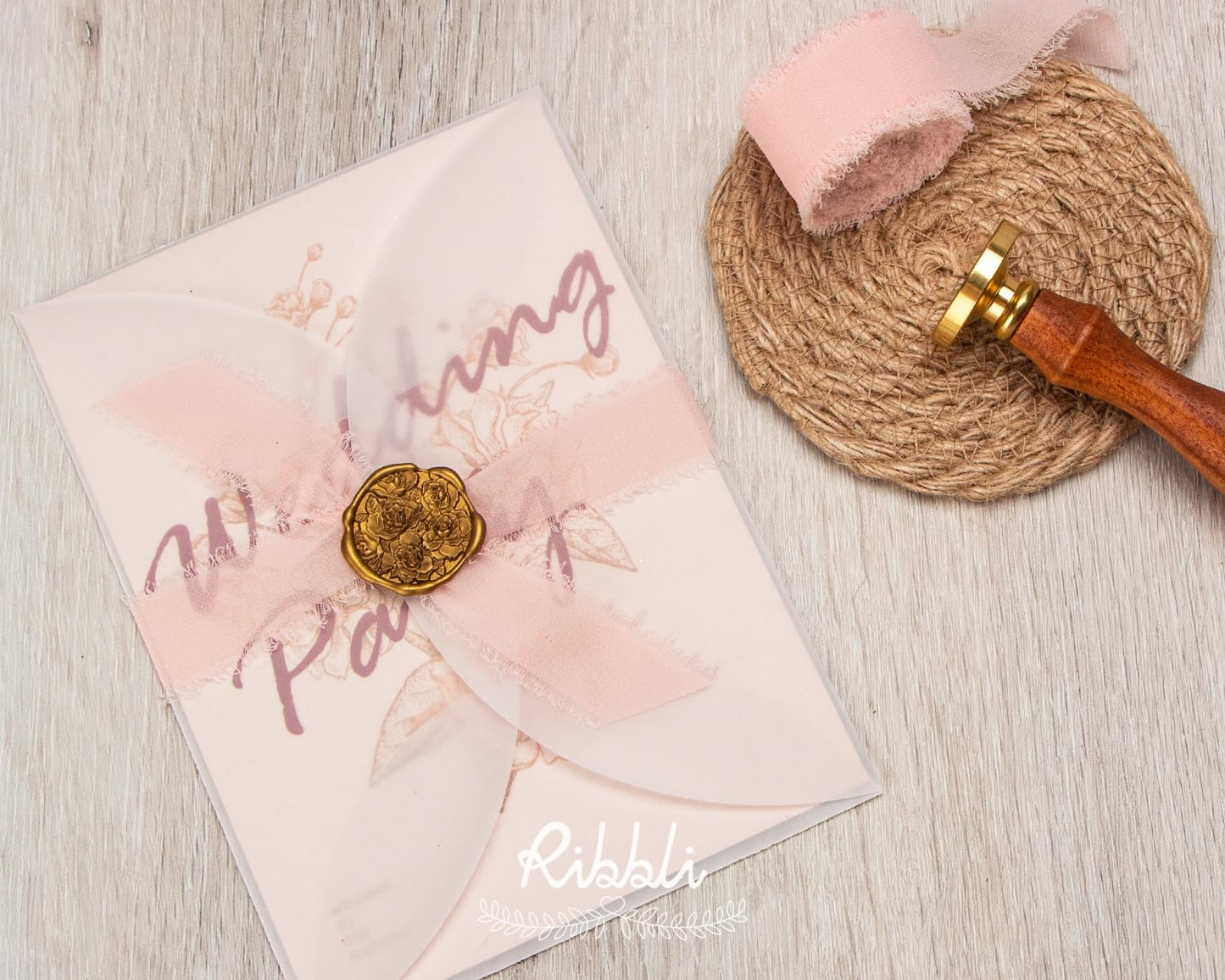 Ribbli Blush Pink Ribbon 1 Inch x 3 Rolls Total 24 Yards Pink Handmade Fringe Chiffon Silk Ribbon for Wrapping Wedding Invitations Bridal Bouquets DIY Crafts Home Decor