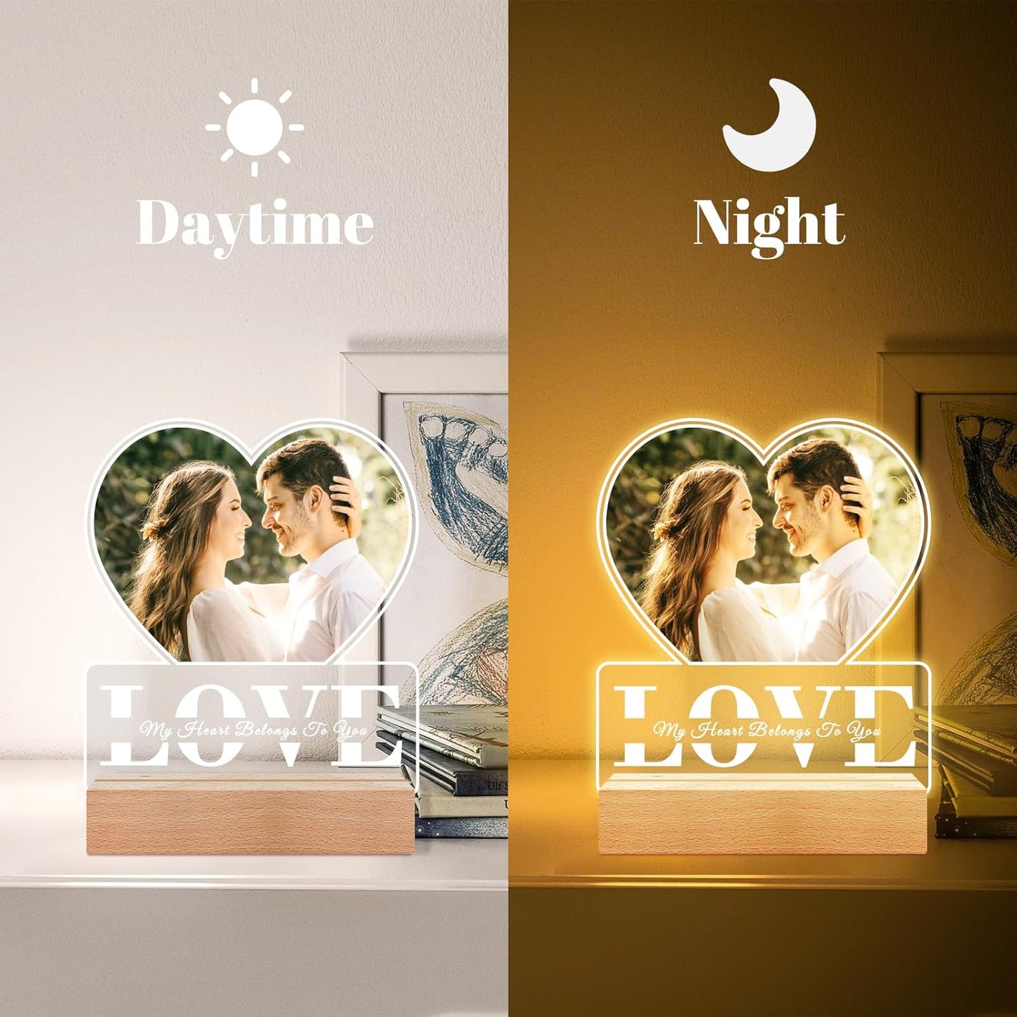 Custom Picture Frames with Photo, Personalized Photo Frame with Night Light, Customized Picture Frame, Personalized Anniversary Couple Gifts for Women Men Him Her Girlfriend Boyfriend