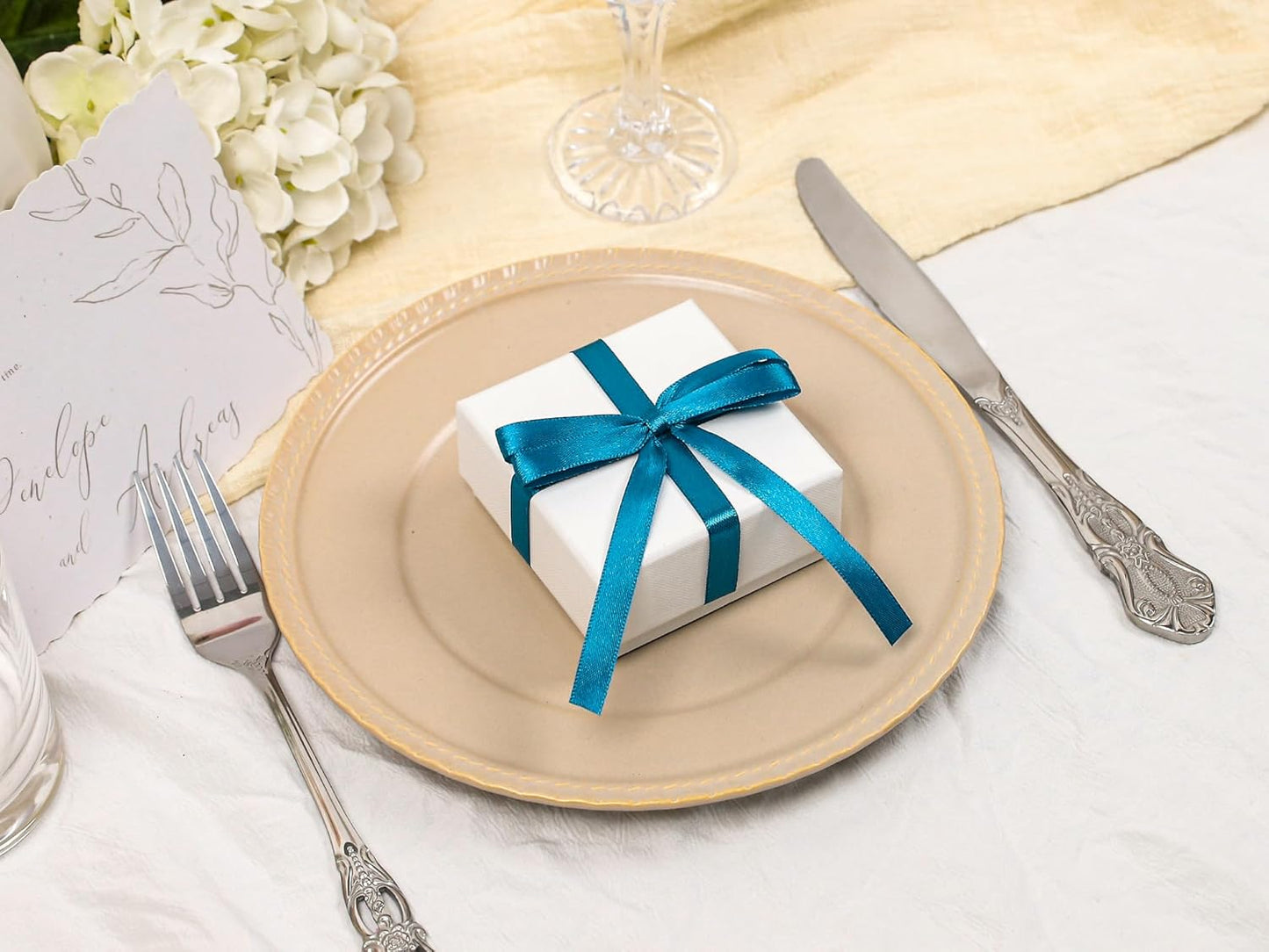 Turquoise Satin Ribbon 3/8 inch X Continuous 100 Yards, Single Face Polyester Ribbon Perfect for Gift Wrapping, Flower Bouquet, Wedding Decor, Crafts, Bow Making, Sewing and More