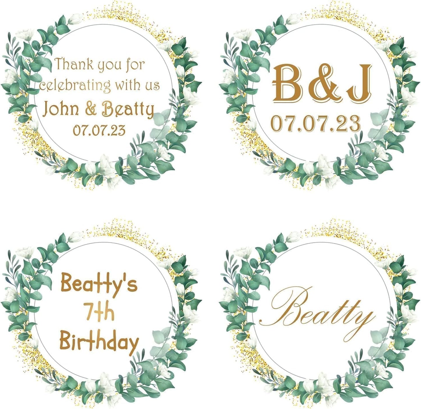 Personalized Custom Stickers Labels for Wedding Favors Birthday, Business Logo Customized Sticker.Waterproof, Fade & Heat Resistant and Cold Resistant. Pack of 100 to 1000. (Wreath 3, 6.5 Inch)