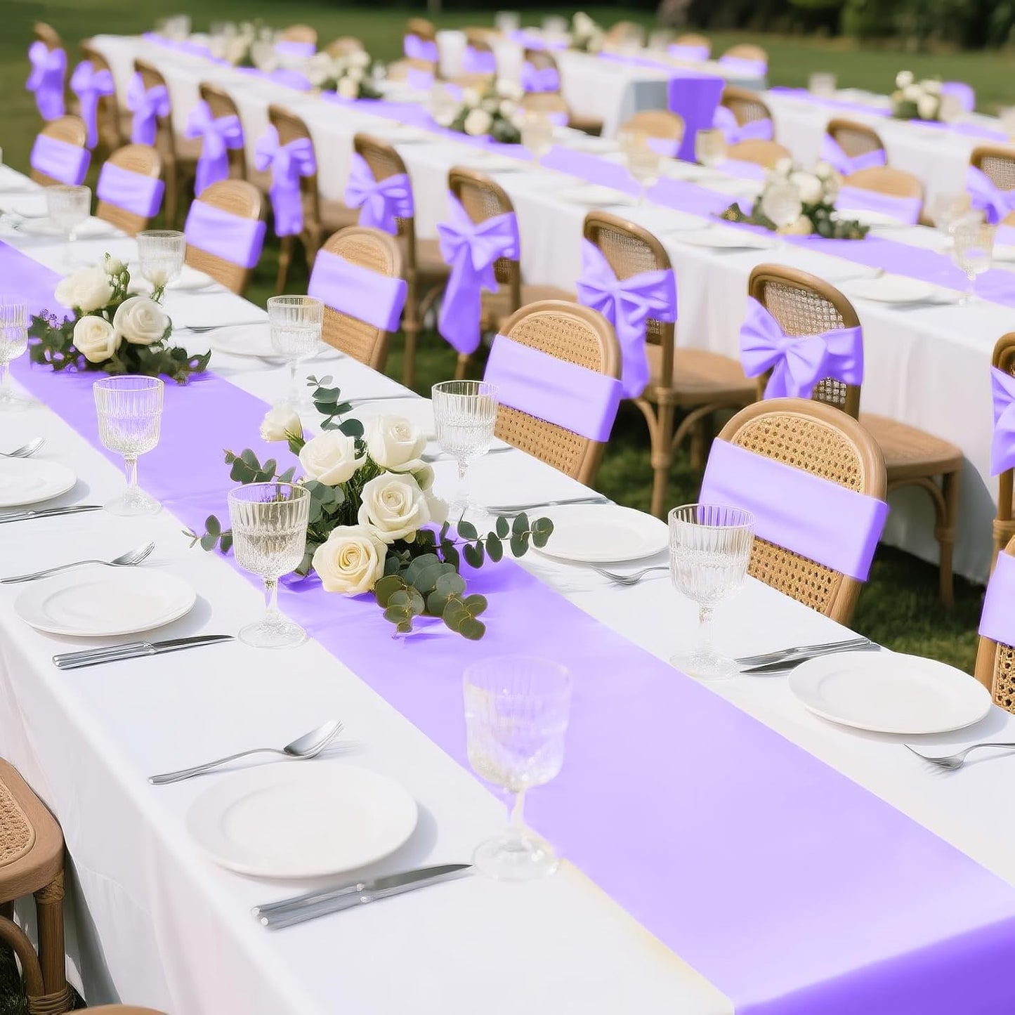 SHEJIZE 10 Pack Lavender Satin Table Runner 12x108 Inches Long, Bright Silky Smooth Satin Table Runner Table Decor for Wedding Banquet Christmas Prom Event Birthday Party