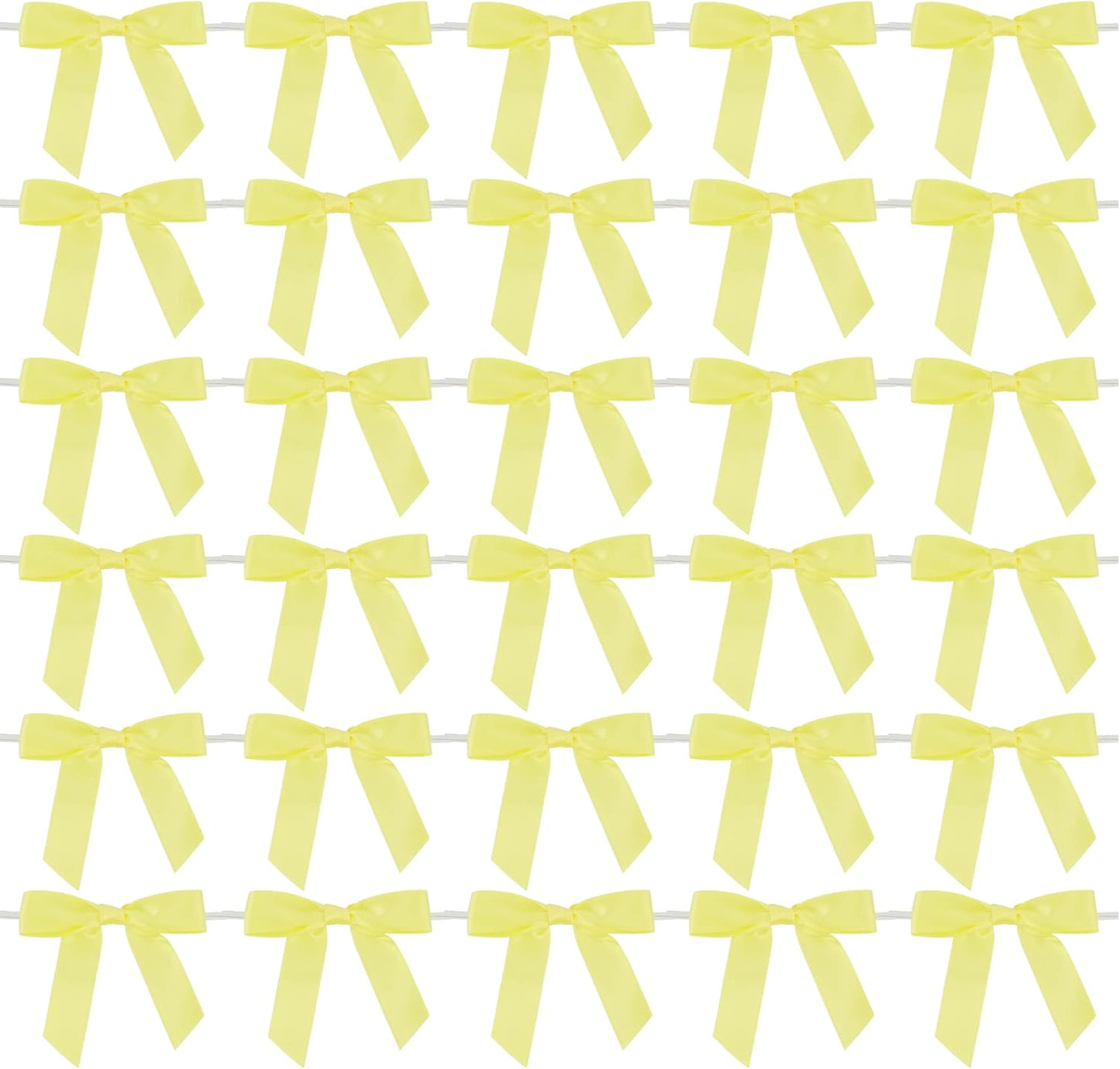 AIMUDI Yellow Bows 2.5" Satin Bows with Twist Tie Premade Craft Bows for Treat Bags Cake Pop Gift Wrapping Basket Wedding Favors Cookie Candy Bagging Baby Shower - 50 Counts