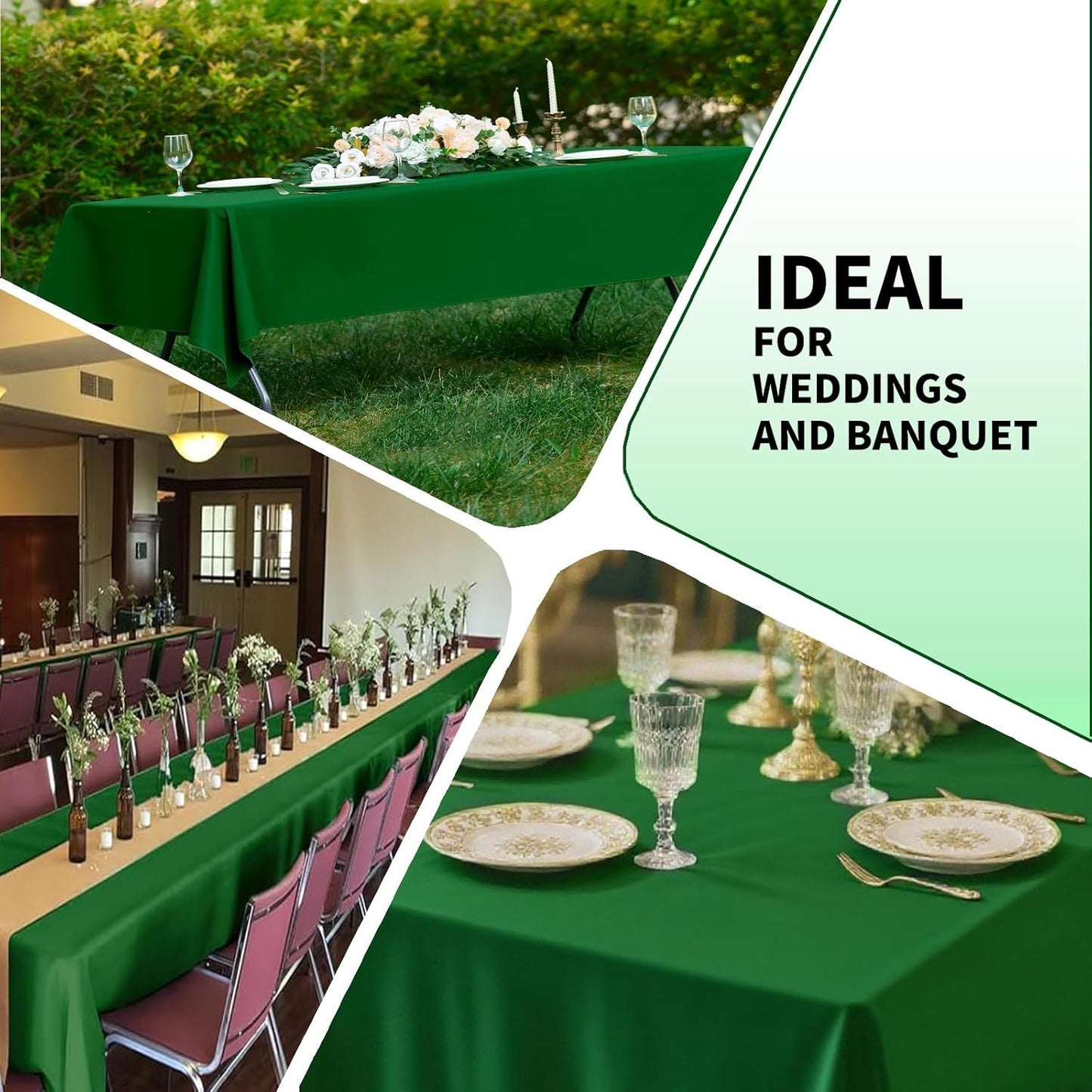 Hunter Green 6 Pack Polyester Table Cloth 60 x 102 Inch, Rectangle Tablecloths for 6 Foot Tables Washable Table Cloth for Party Wedding