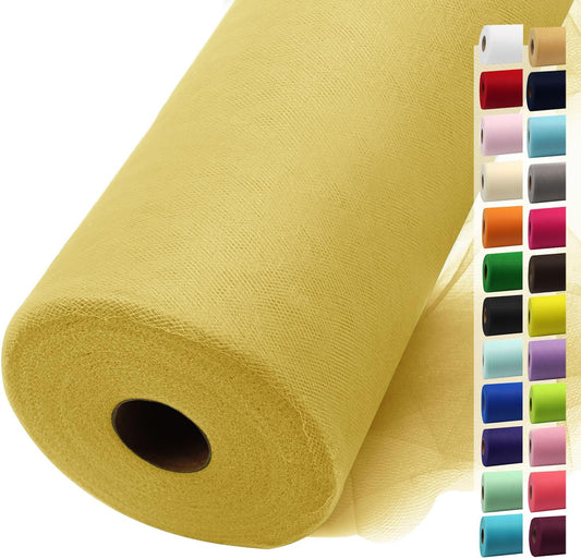 Tulle Fabric Rolls 54 Inch by 40 Yards Tulle Bolt Spool for Wedding Christmas Decorations DIY Tutu Baby Shower Table Skirt Ceiling Decor Birthday Party Craft Supplies (Antique Gold)