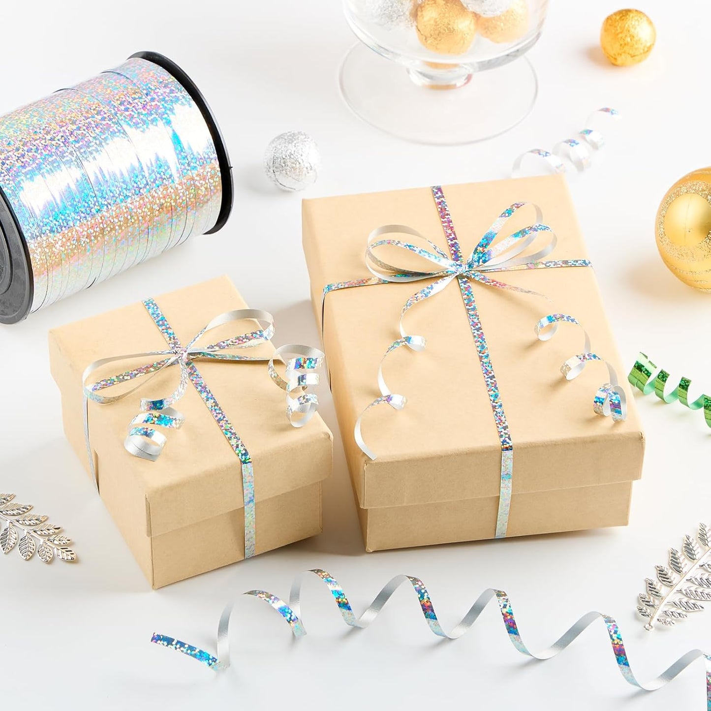 500 Yards Metallic Silver Curling Ribbon-Balloon String-Balloon Ribbon Iridescent Shiny Roll for Party Decoration, Gift Wrapping, Birthday, Art Crafts