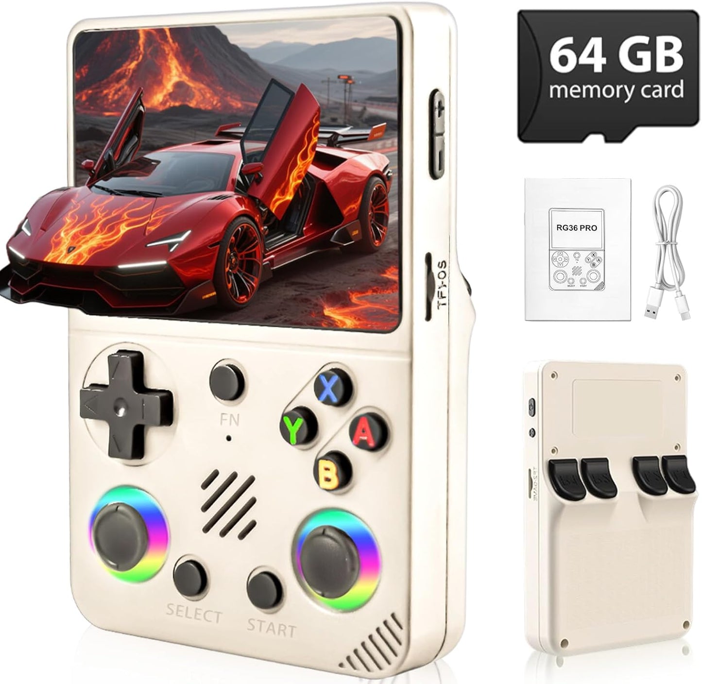 RG36PRO Retro Handheld Game Console - Open Source System,3.5"IPS Screen,30,000+ Classic Games,64G TF card, 3000mAh Battery,Portable Gaming Player for Travel,Gift for Teen or Partner -White