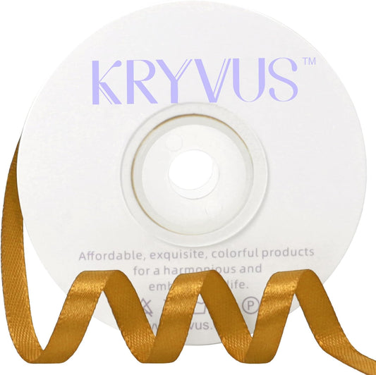 Gold Satin Ribbon 1/4 inch X Continuous 25 Yards, Single Face Polyester Ribbon Perfect for Gift Wrapping, Flower Bouquet, Wedding Decor, Crafts, Bow Making, Sewing and More