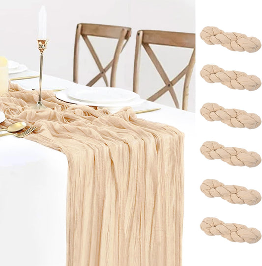 6 Pack Champagne Cheesecloth Table Runners Fall Thanksgiving Cheese Cloth Table Runner 10FT Boho Sheer Gauze Runner 35x120 Inches Long for Bridal Shower Wedding Baby Shower Party Decor