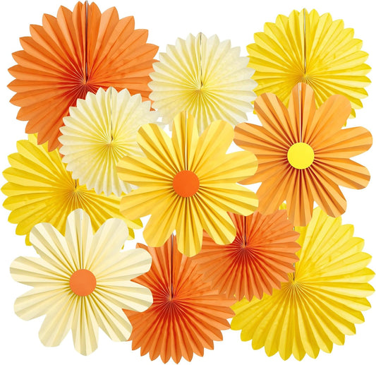 11PCS Paper Flowers Decorations for Wall Daisy Paper Fans Classroom Decoration Paper Orange Backdrop Decor Hanging Paper Fans for Birthday Baby Shower Indoor Spring Deco