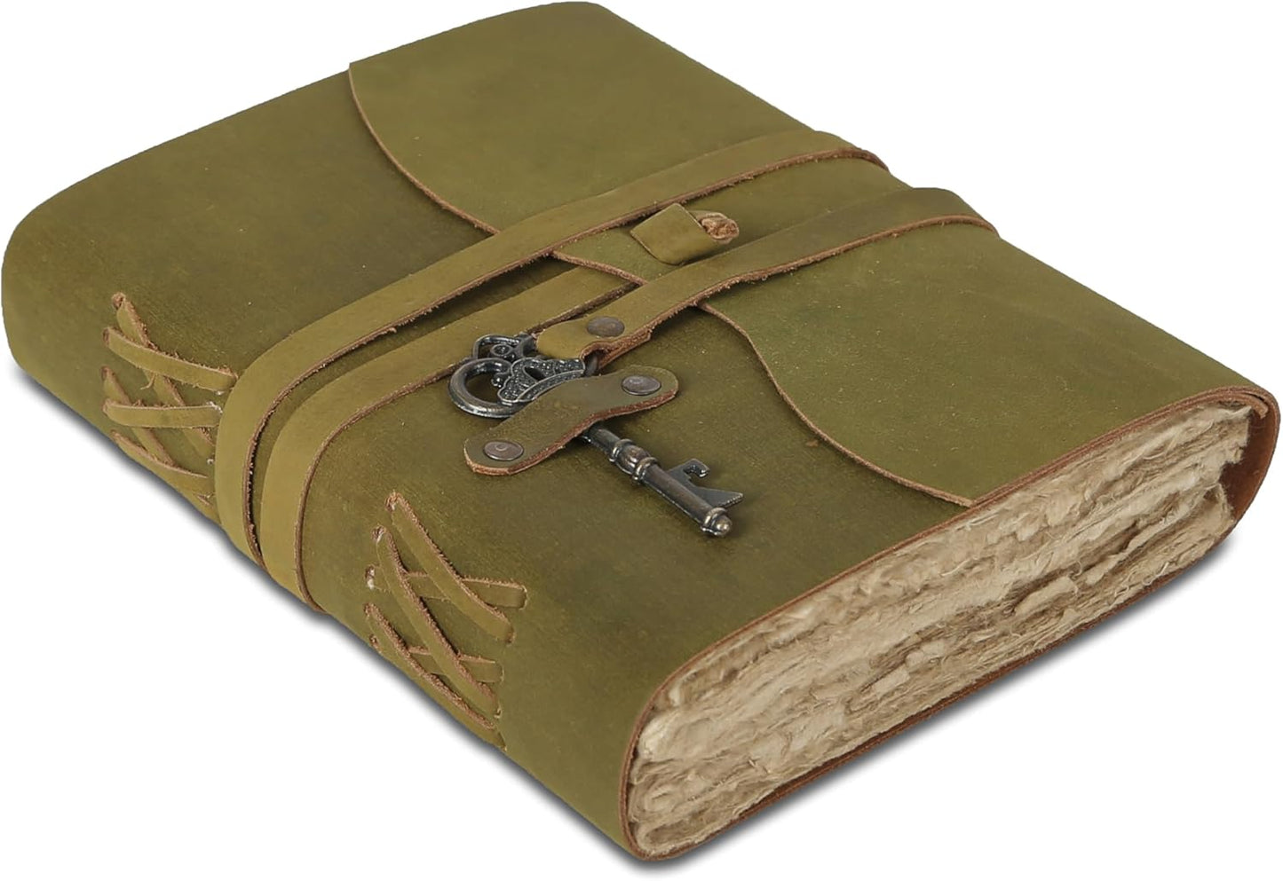 Leather Journal with Lined and Unlined Deckle Edge Paper 8x6 inch and Vintage Key | Handmade Writing Notebook Diary | Bound Daily Notepad for Men & Women Medium, Sketch/Writing pad for Artists