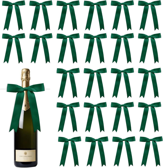 30 Pcs Satin Green Bows with Twist Tie, 5x7 Inchfor Gift Wrapping Cake Treat Bags Craft DIY Gift, Birthday Decorations, Balloons & Garland Home Decor