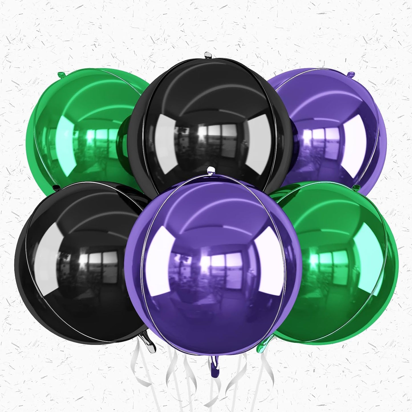 6Pcs Black Green Purple Round Foil Balloons,Giant 4D Round Ball Balloon,22 Inch Balloons for Halloween Kids Birthday Baby Shower Party Decorations
