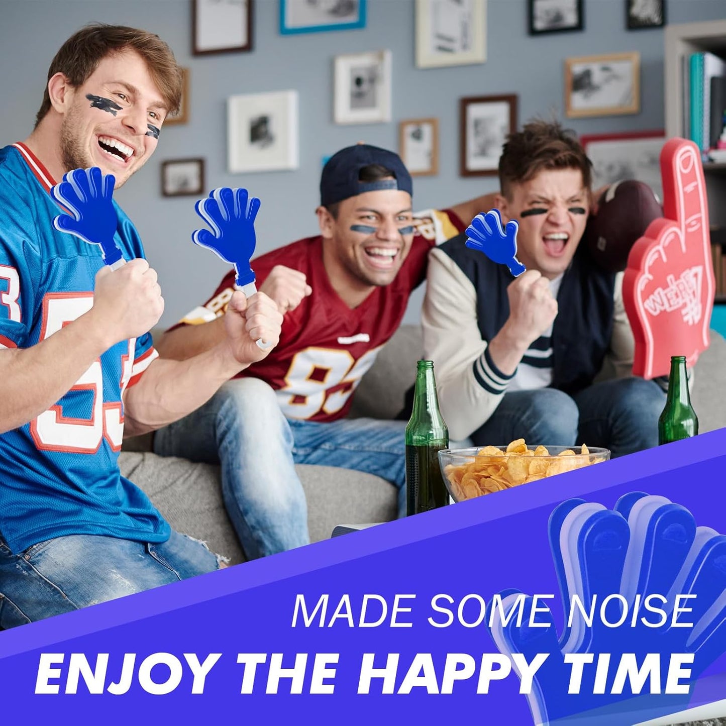 36 Pcs Hand Clappers Noisemakers 7.5 Inch Clappers Noisemakers Plastic Hand Clappers for Birthdays Game Football Sporting Events Cheers Supplies Dance Basketball Football Noisemakers(Blue and White)