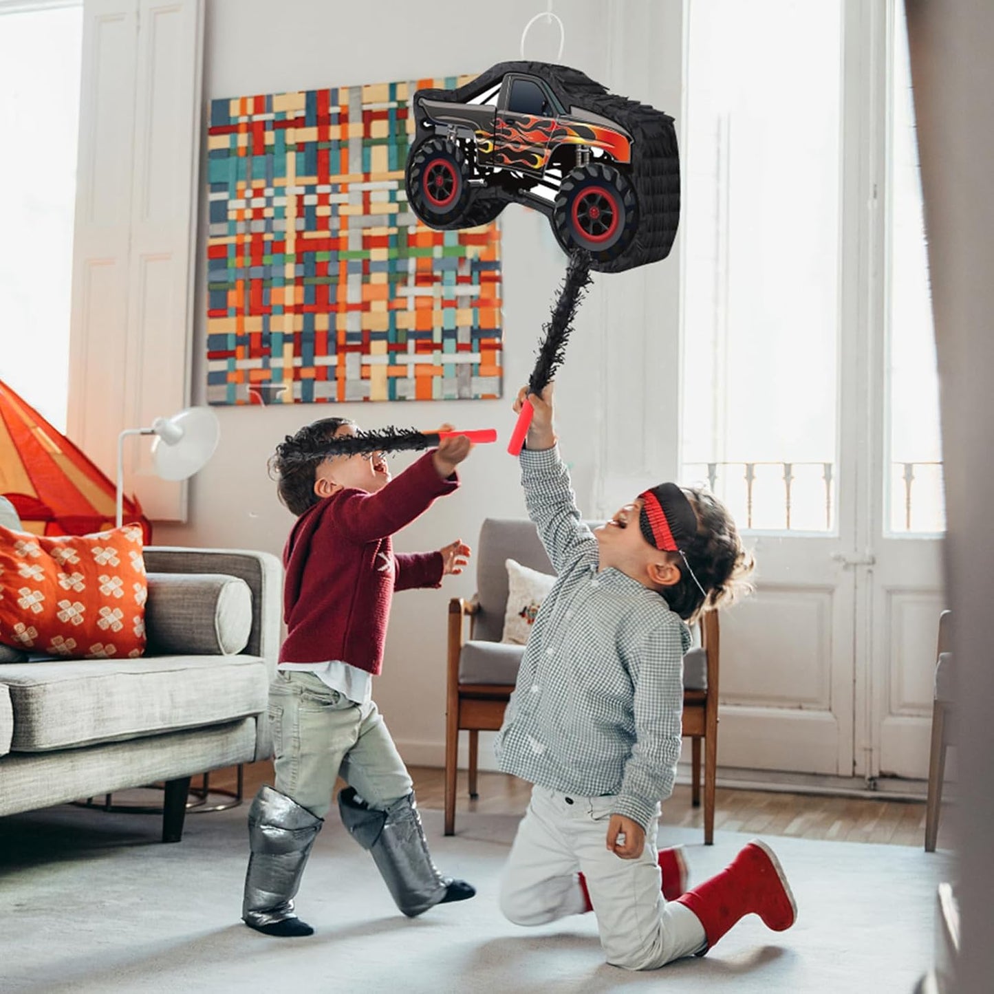 Car Pinata with Stick & Hanging Loop Mexican Pinata Game for Boy Truck Party Decorations Car Theme Birthday Carnival Party Supplies