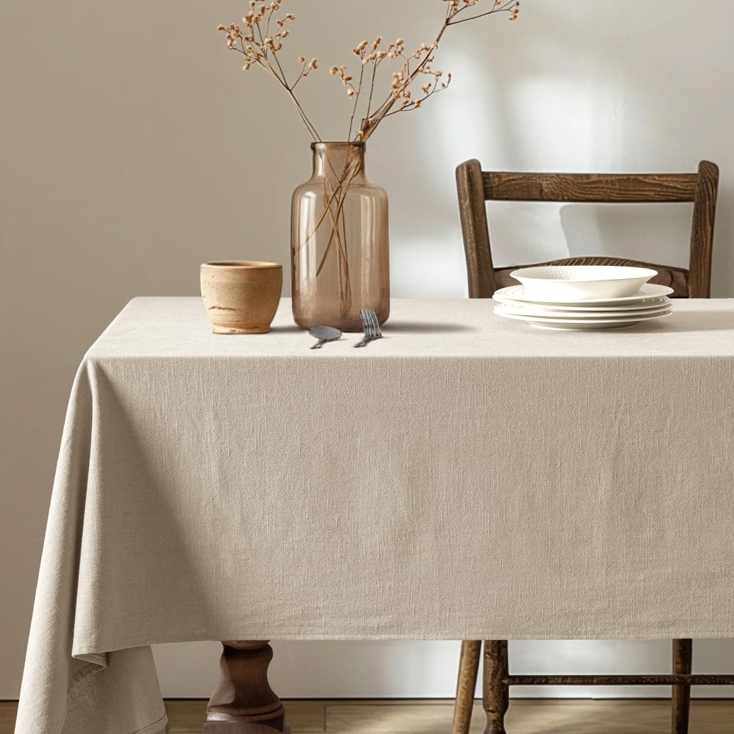 MIULEE Natural Linen Cotton Blend Tablecloth Rectangle, Luxury Waterproof Stain Resistant Durable Farmhouse Oblong Table Cloth for Dining Party Christmas Weddings Birthday, 52 x 84 inch, Ivory Cream