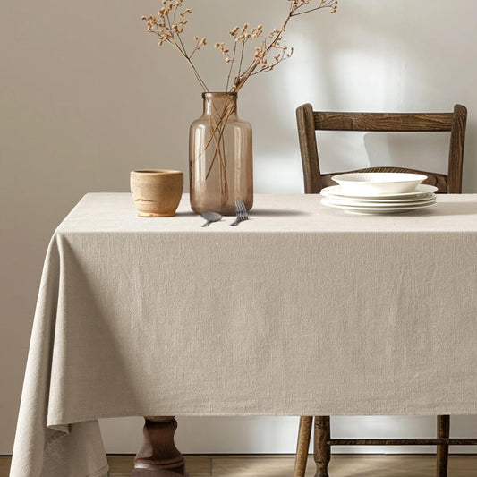 MIULEE Natural Linen Cotton Blend Tablecloth Rectangle, Luxury Waterproof Stain Resistant Durable Farmhouse Oblong Table Cloth for Dining Party Christmas Weddings Birthday, 52 x 102 inch, Ivory Cream