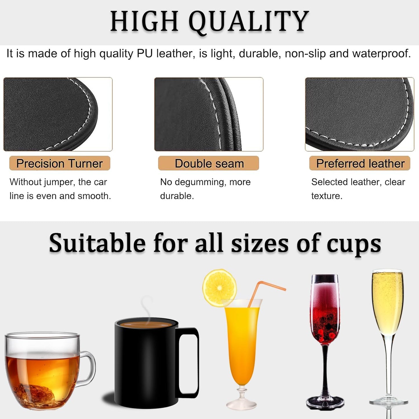 Custom Coasters Set of 6, Personalized Leather Coasters for Drinks with Holder, Customized Coasters Name, Photo, Logo for Coffee Table Bar Wine Cup Housewarming