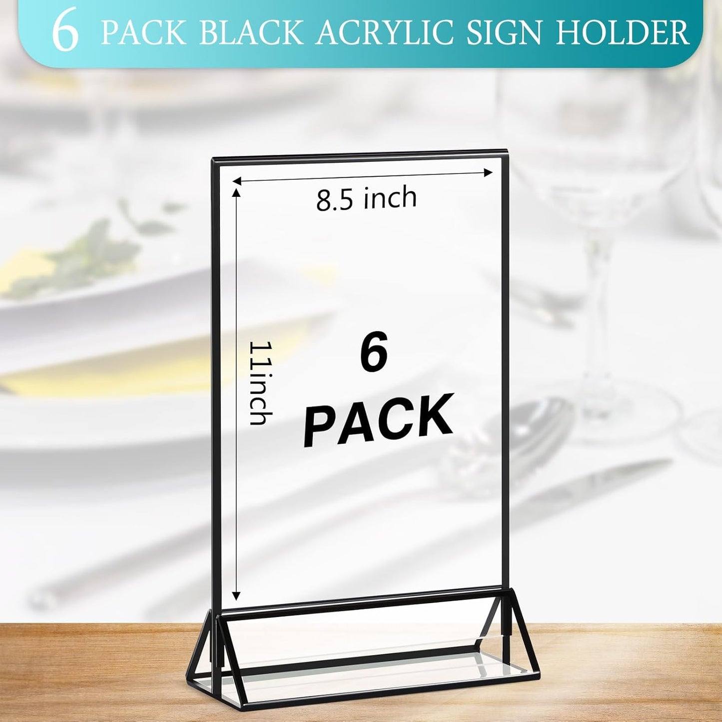 Zonon Acrylic Sign Holder 5x7, 6 Pack Vertical Double Sided Menu Display Stand with Borders, Double Sided Wedding Table Menu Holders Picture Frames for Restaurant, Christmas Party(8.5 x 11 Inch)