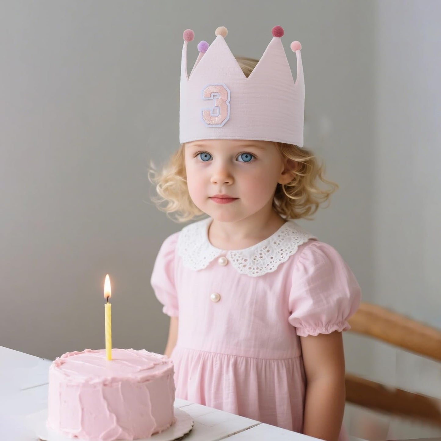 Muslin Crown Hat 1-3 Birthday For Baby Boy Girl Party Decoration Blue Pink Headband